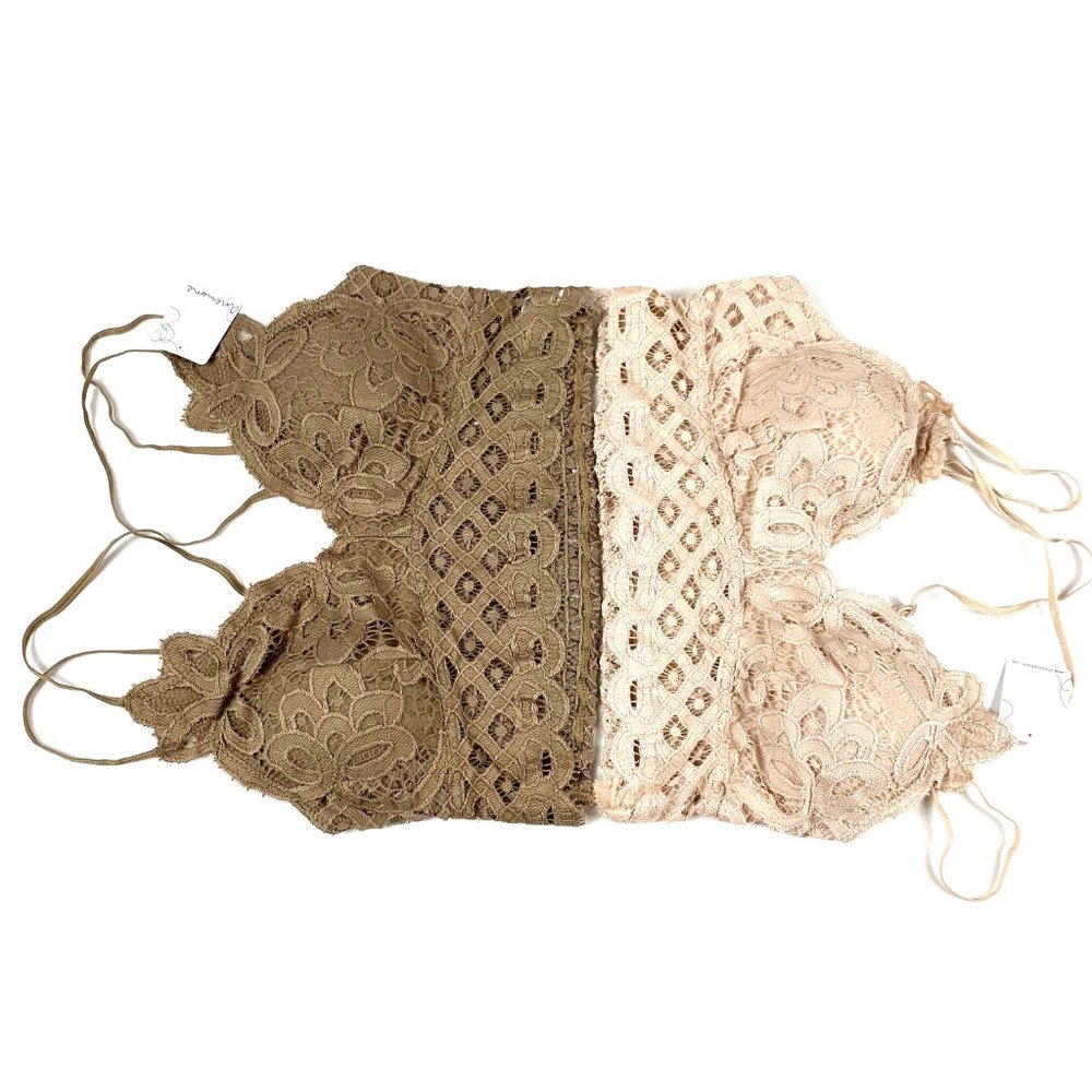 Anemone Crochet Lace Golden Brown PLUS Bralette with adjustable Spaghetti Straps - Picture 5 of 7